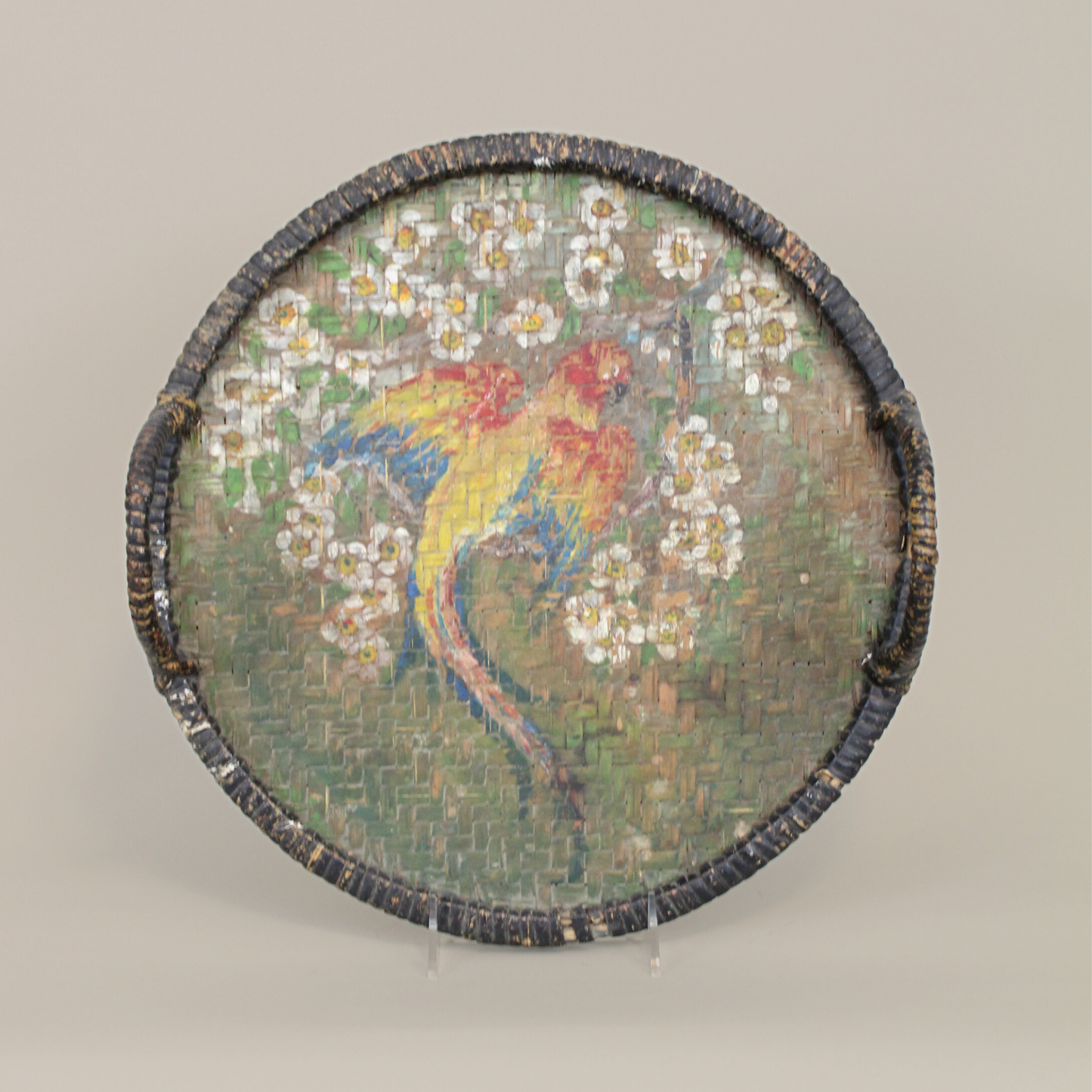 Vintage Hand Painted Woven Tray