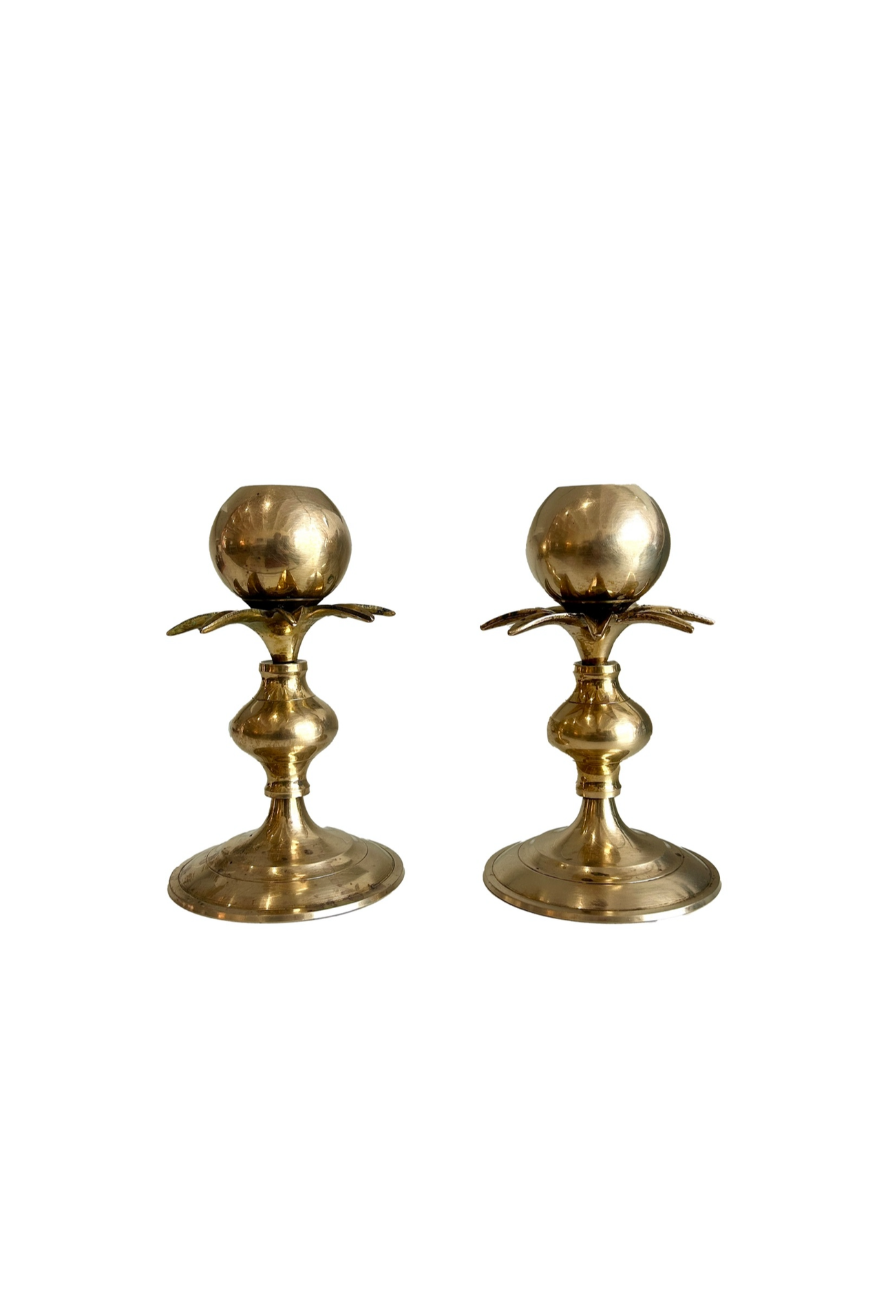 Pair of vintage brass palm tree candle holders