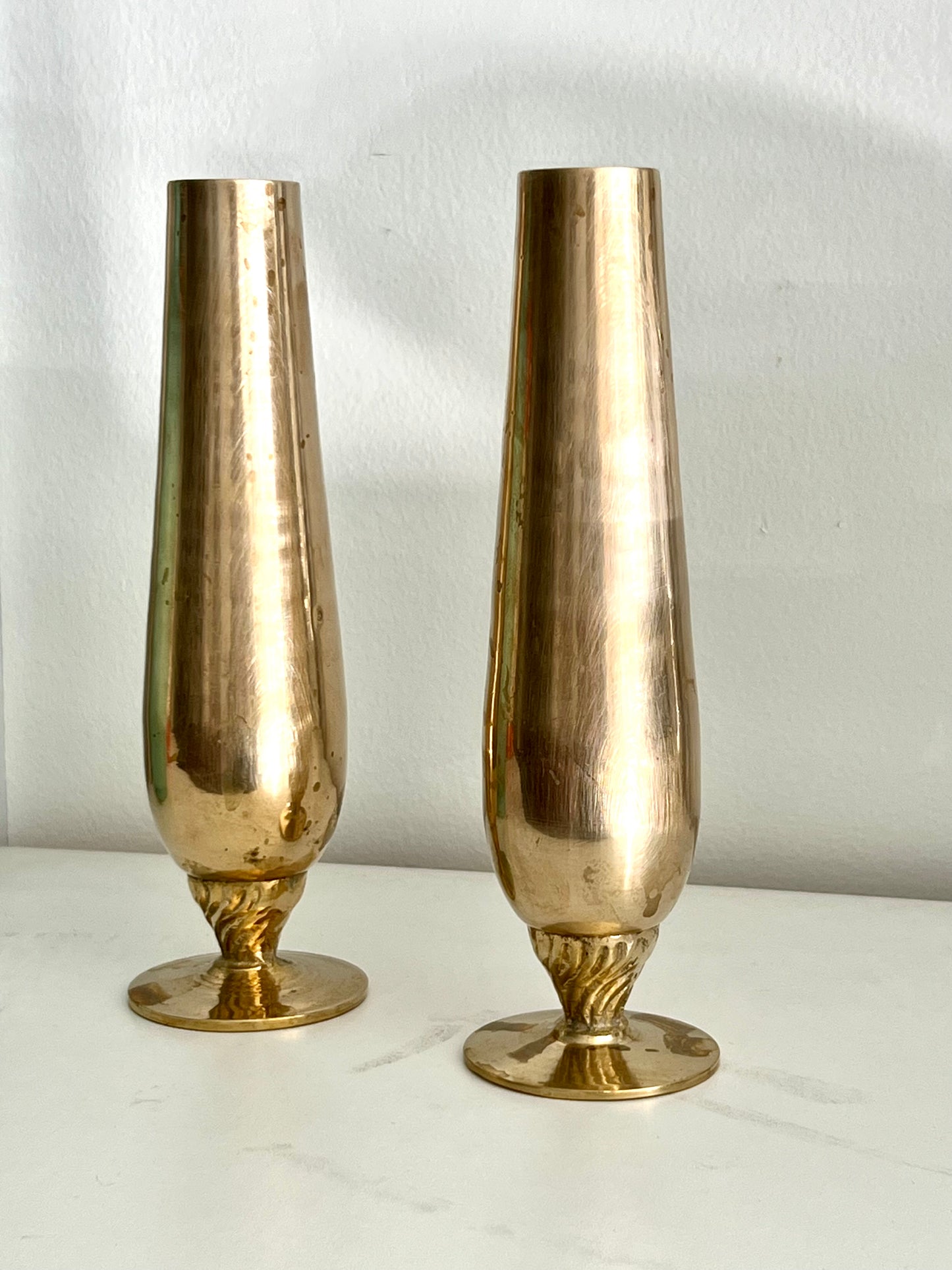 Vintage solid brass dried flower bud vases