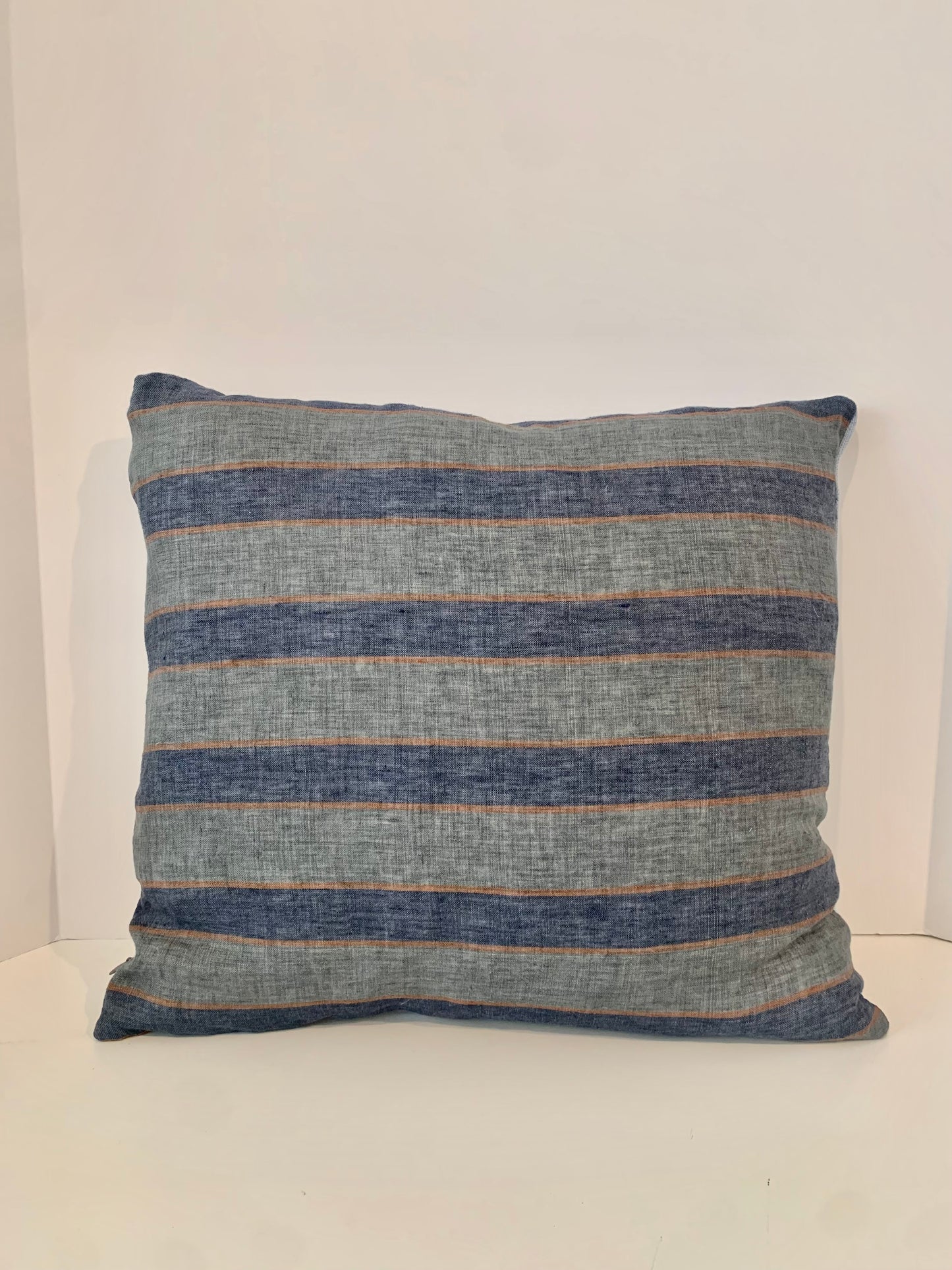 Custom blue striped linen pillow