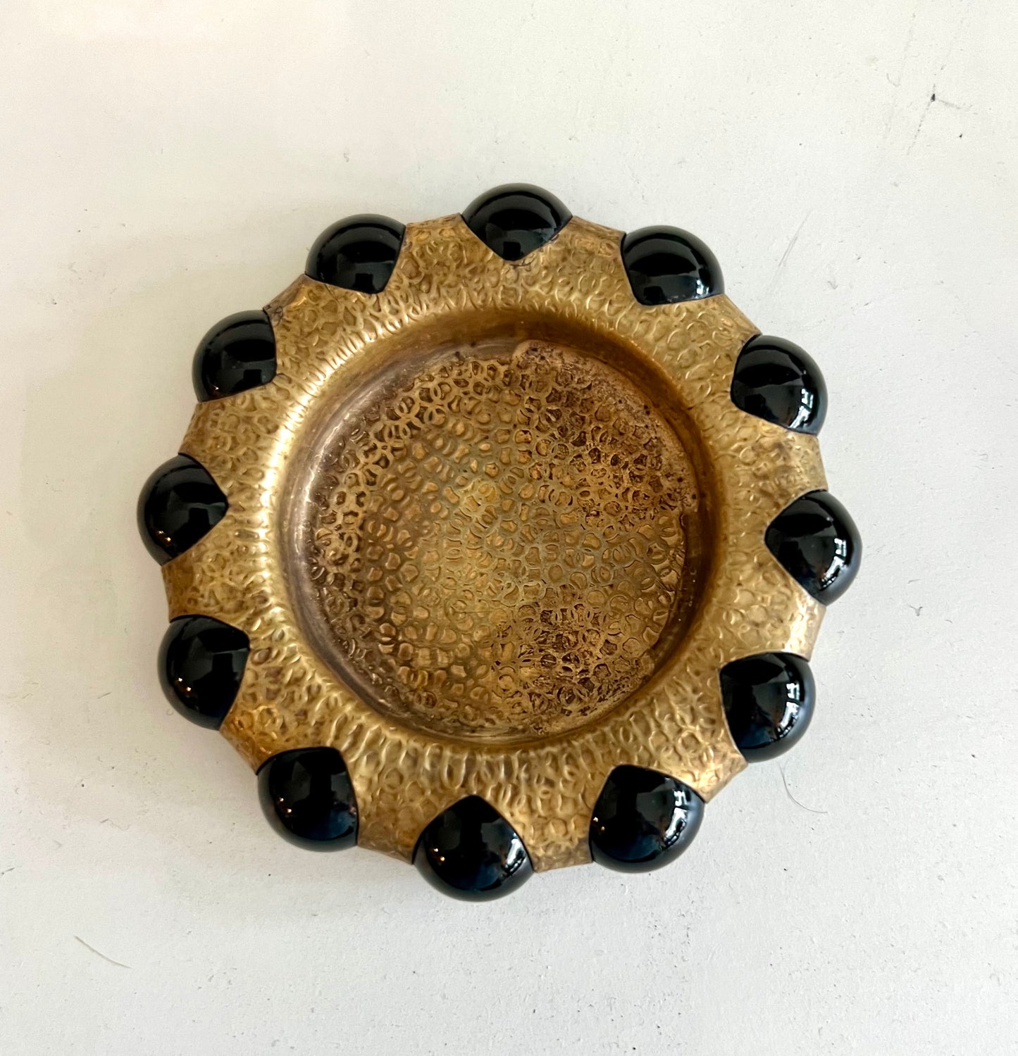Vintage Brass and Black Beaded Marble Trinket & Jewelry Dish