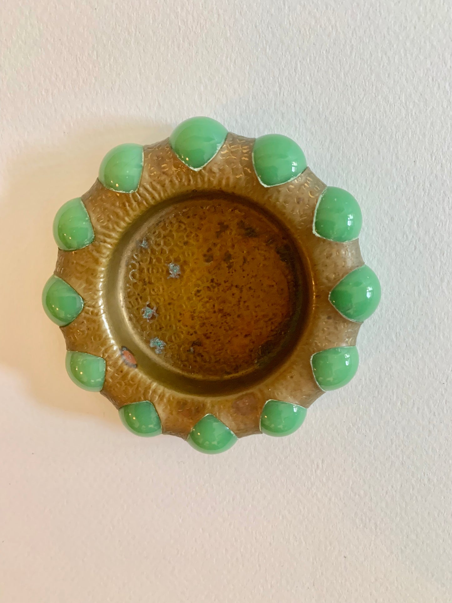 Vintage brass and green marble beaded jewel tray