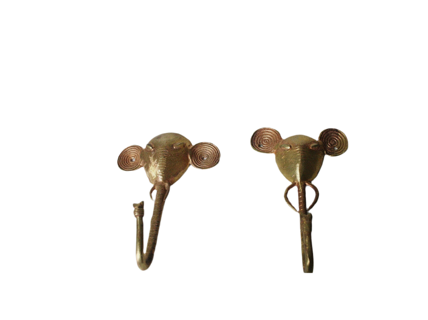 Pair of vintage elephant brass wall hooks.