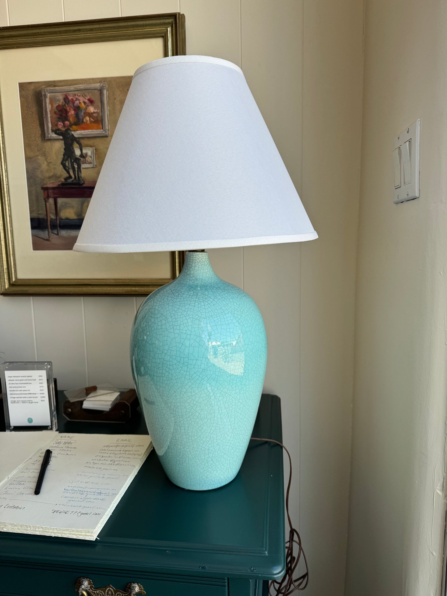Pair of Large Turquoise Ceramic Table Lamps