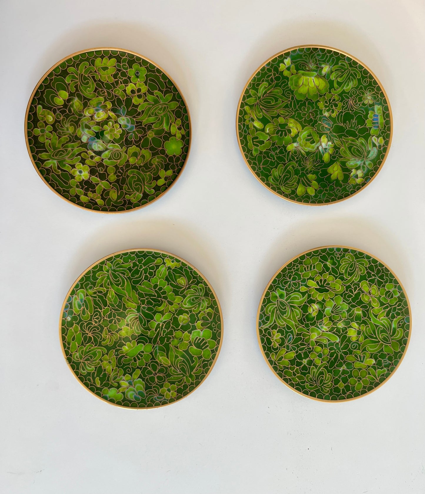Cloisonné and brass coasters/small dishes