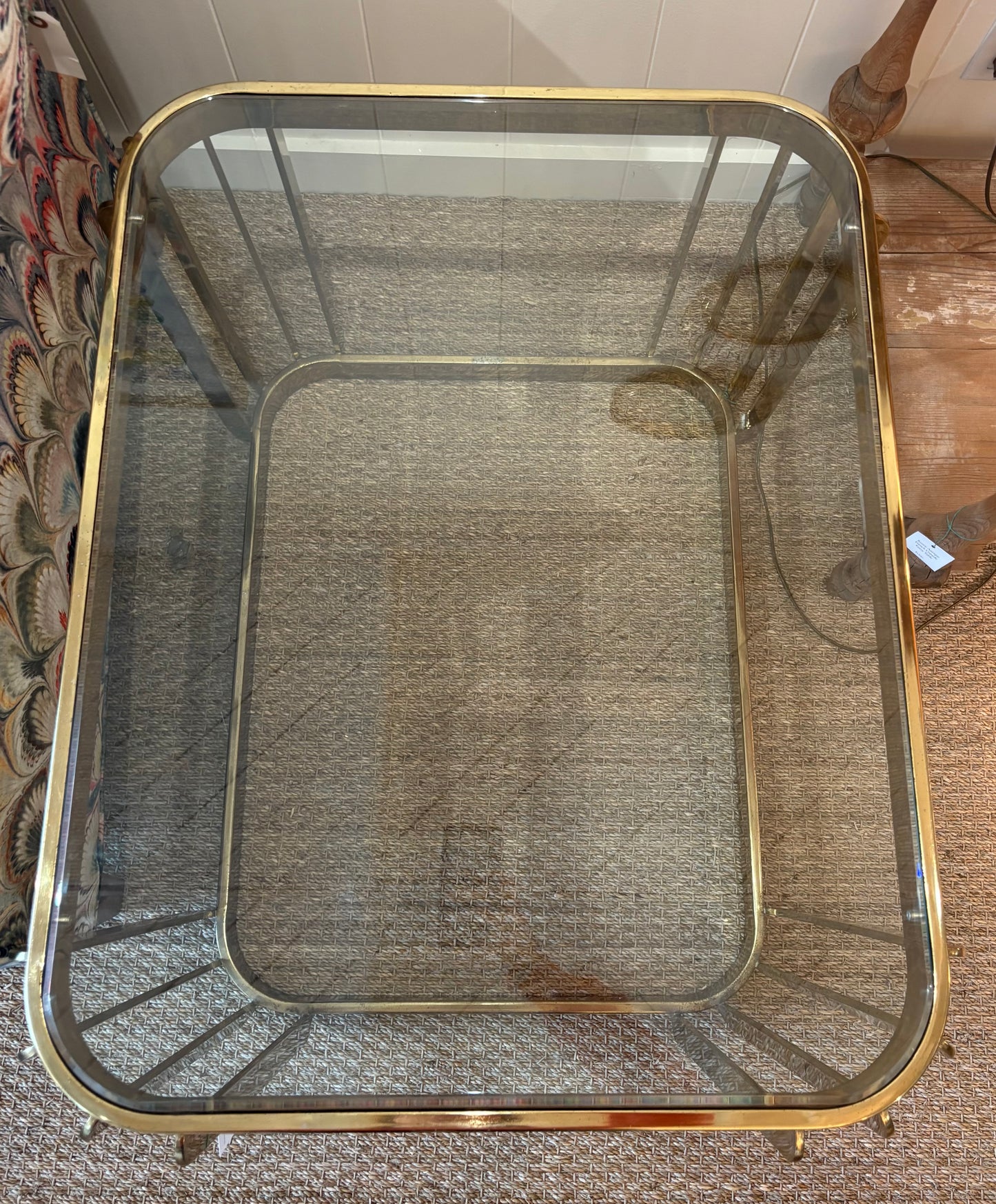 Mid Century brass and glass end table