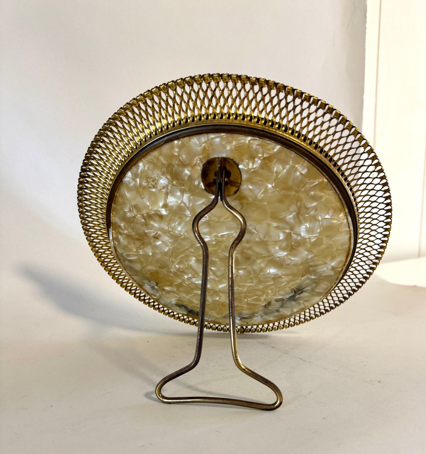 Vintage European Brass Mesh Table Mirror