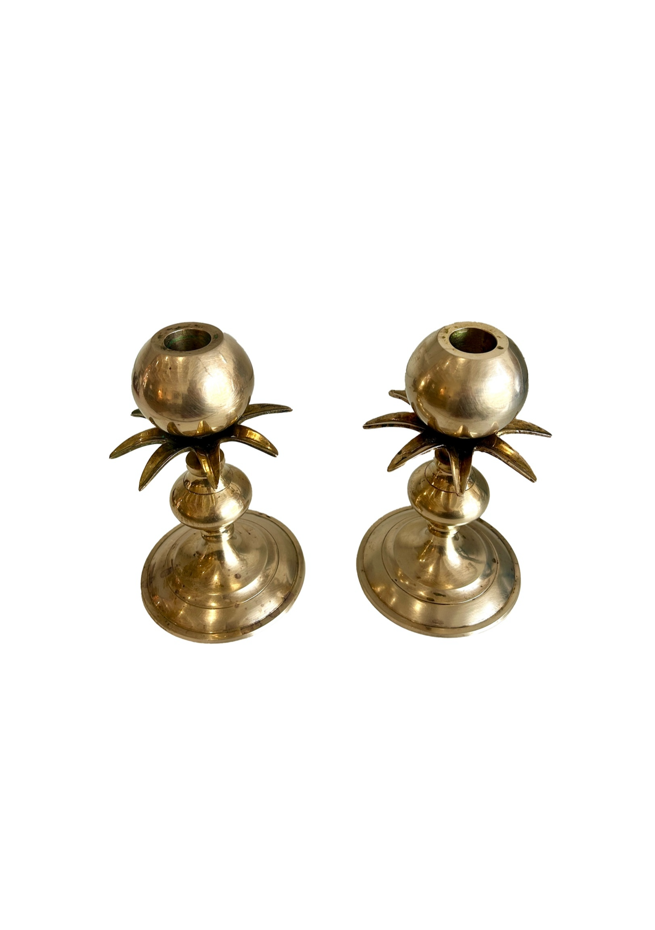 Pair of vintage brass palm tree candle holders