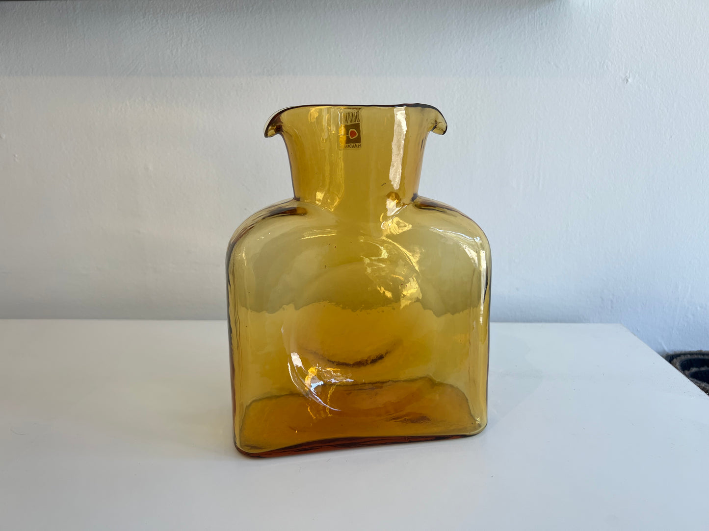 Amber vintage Blenko Glass Company double pour pitcher