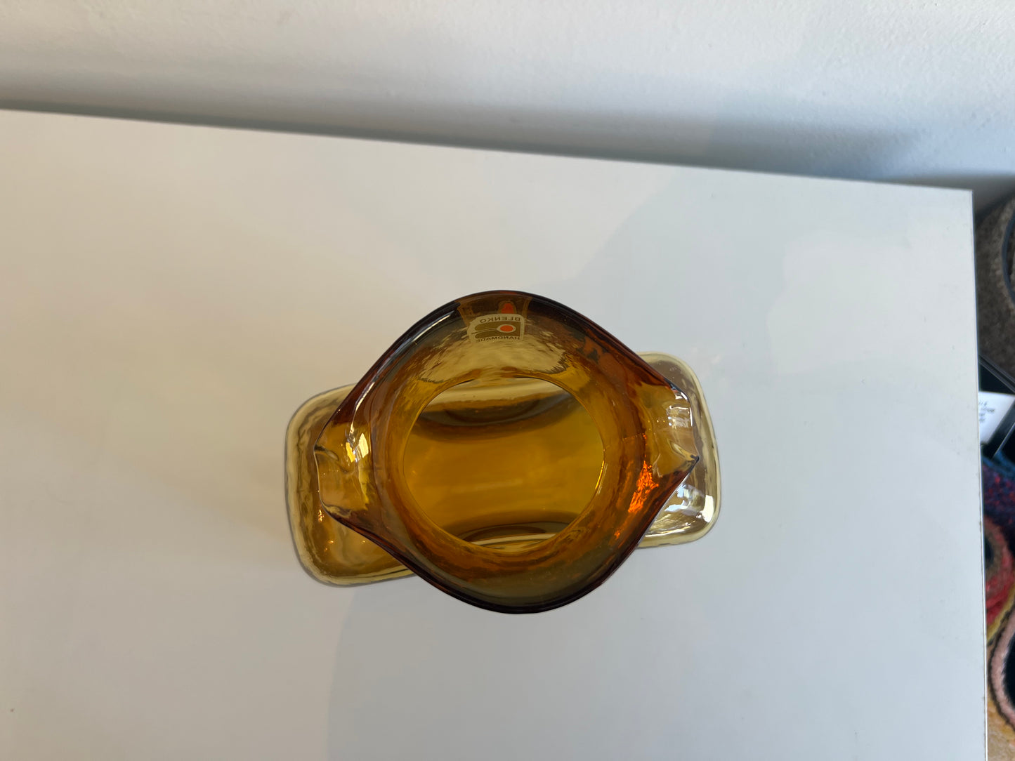 Amber vintage Blenko Glass Company double pour pitcher