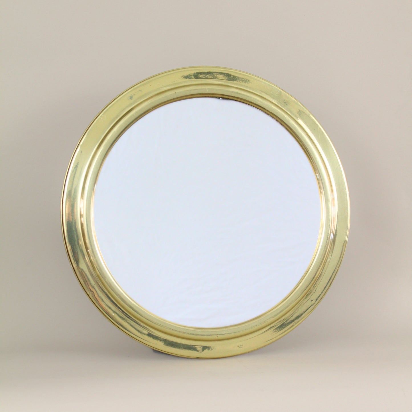 Vintage 1980s Round Brass Mirror