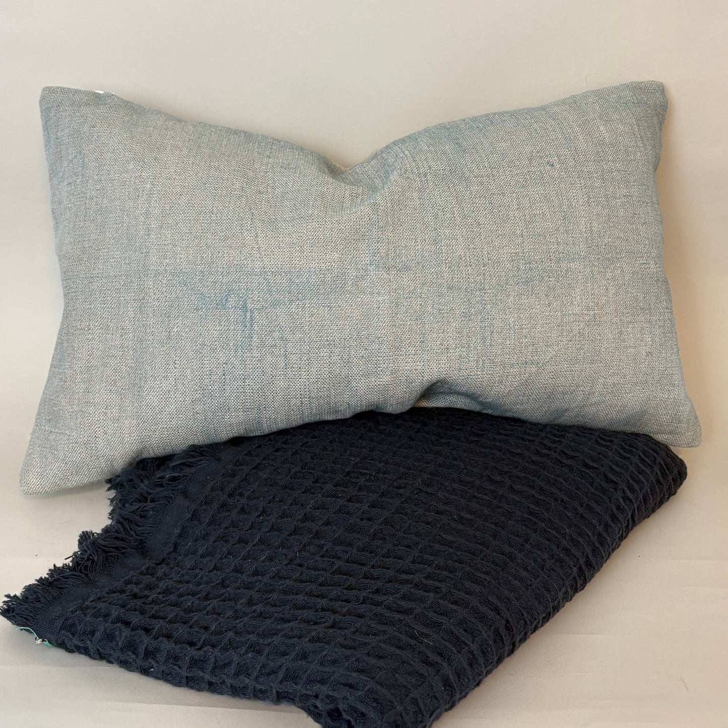 Pale Blue Thick Linen Lumbar Pillow 20"x12"