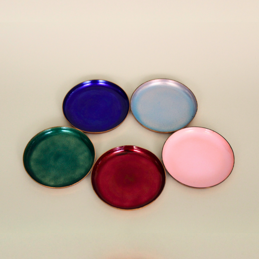 Set of 5 Vintage Enamel & Copper Coasters