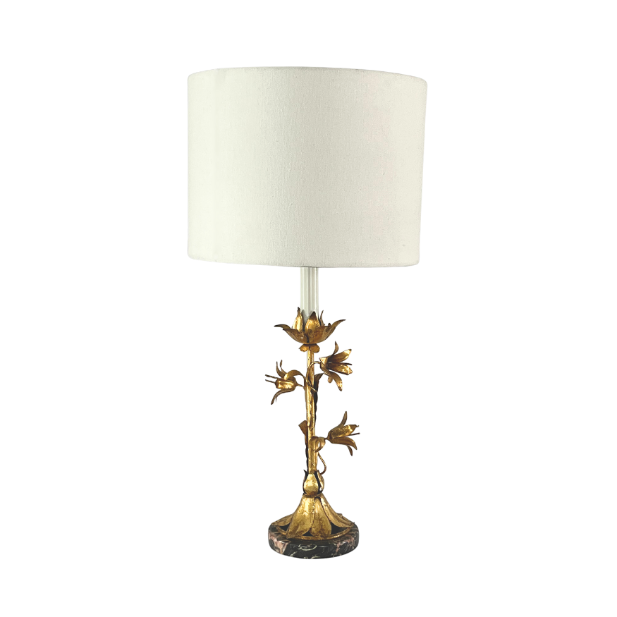 Vintage Italian Gilt Metal Lamp with Marble Base