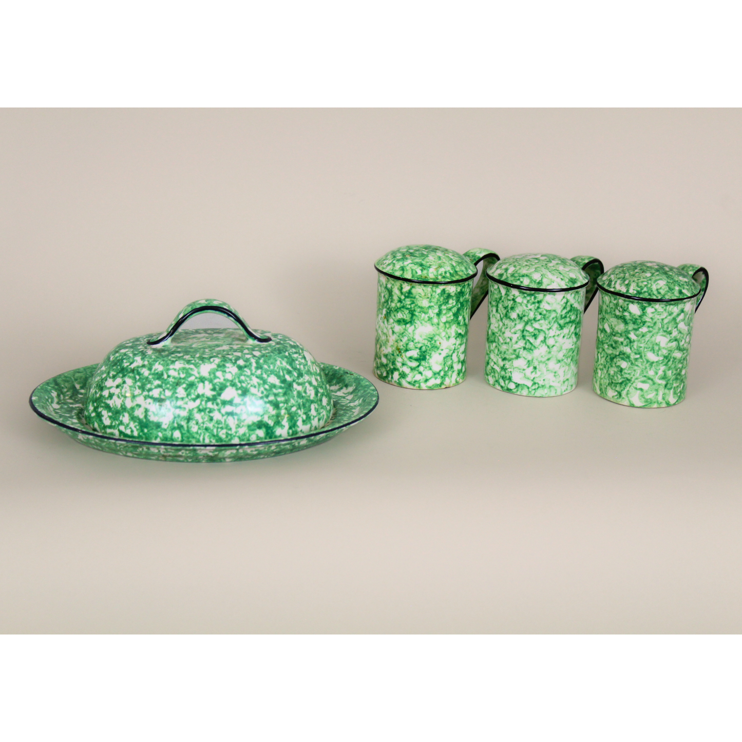 a mid-century set of green and white splatterware by Stangl
