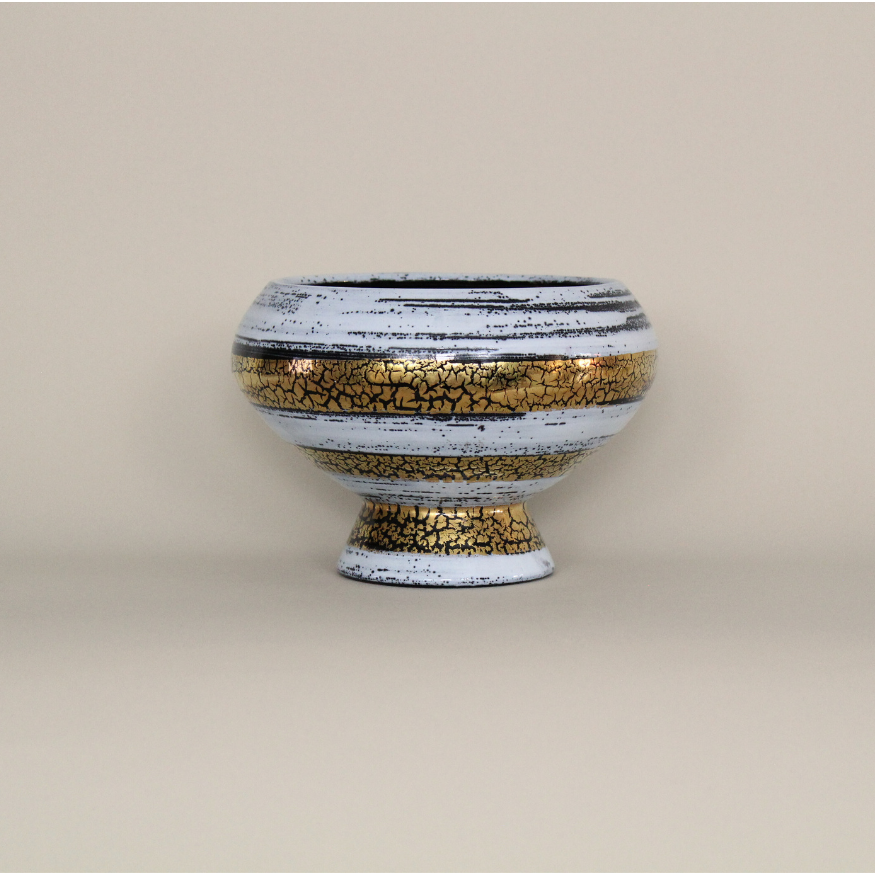 Mid-Century Italian Ceramic White Gold and Black Bowl