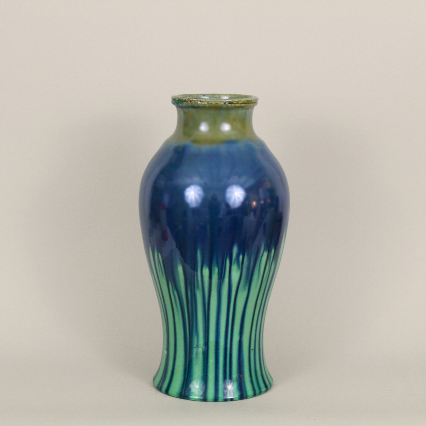 Tall Blue & Green Vintage Drip Glaze Vase