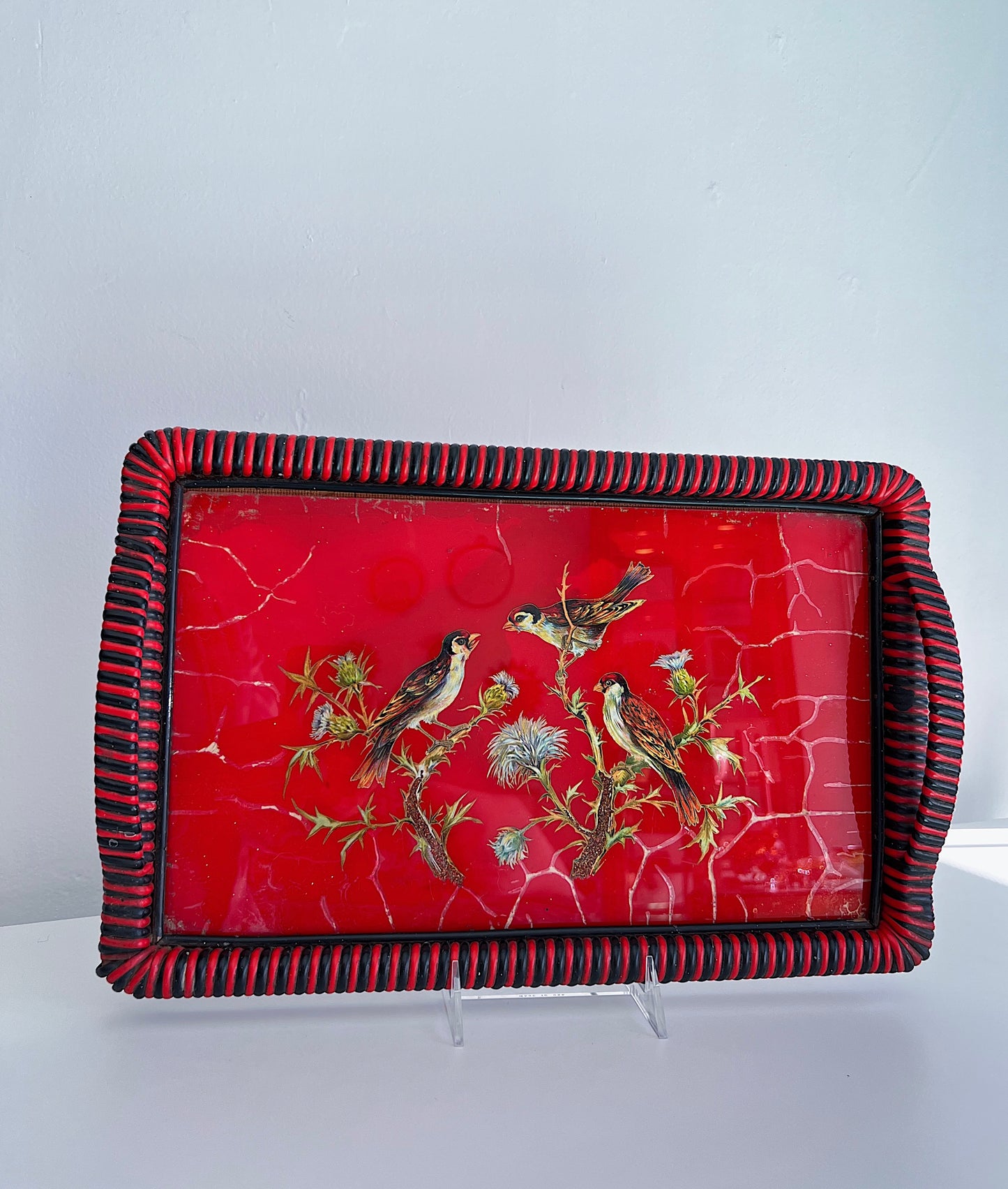 Antique Reverse Painted Glass Cocktail Tray