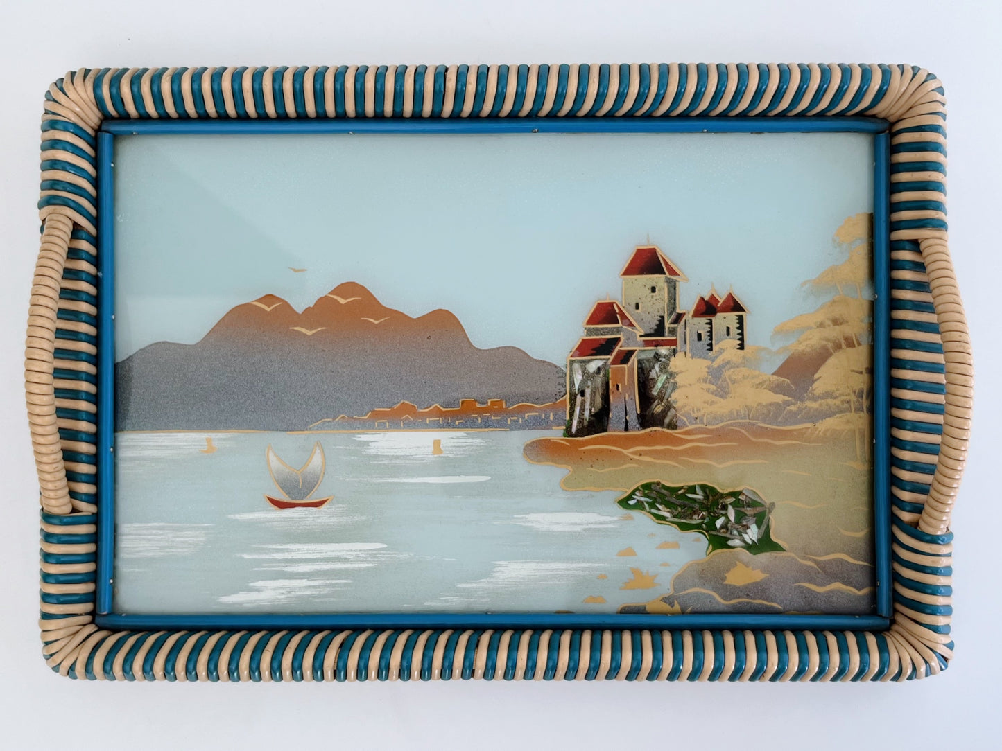 Antique Reverse Painted Glass Cocktail Tray