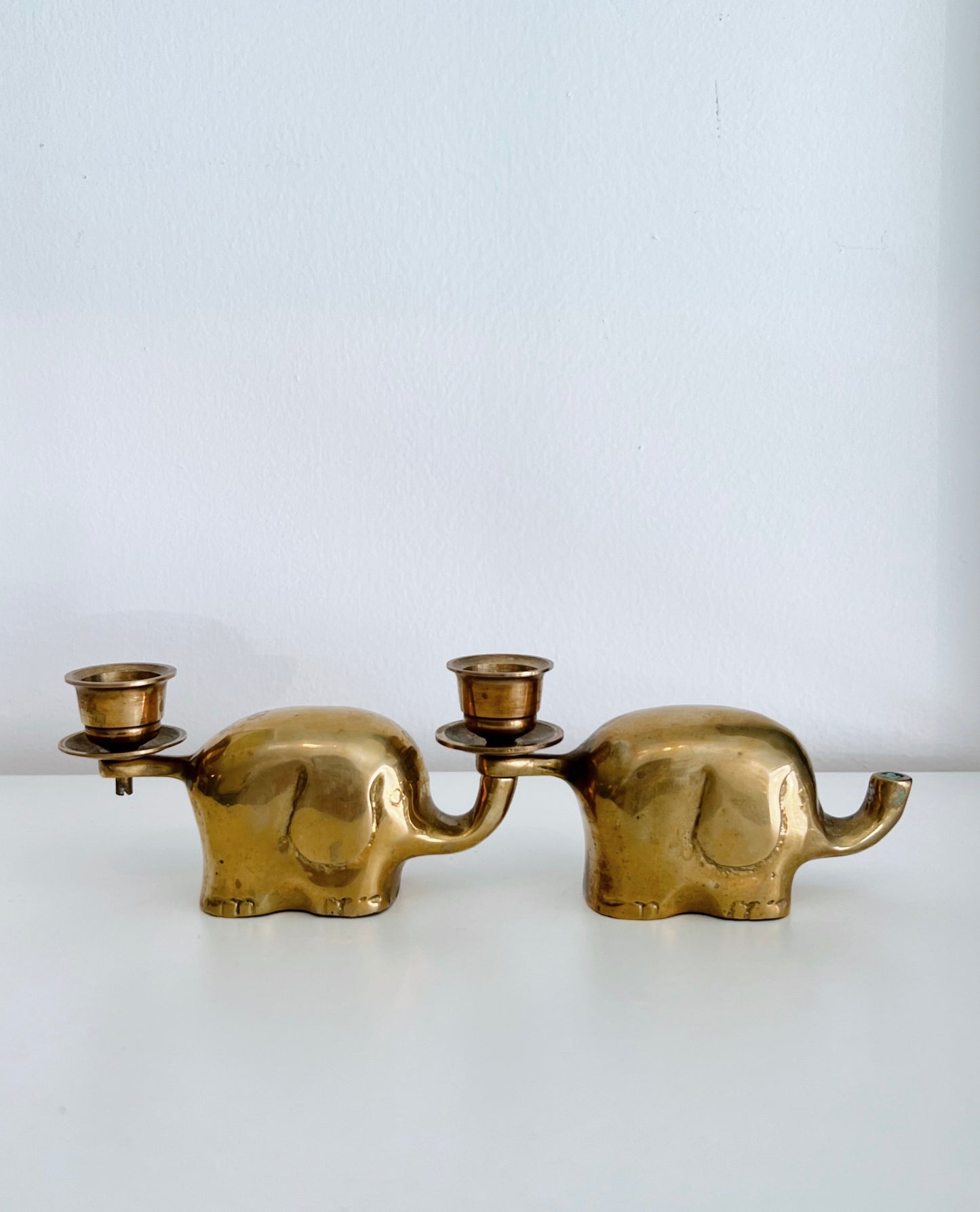 Brass Elephant Interlocking Candle Holders