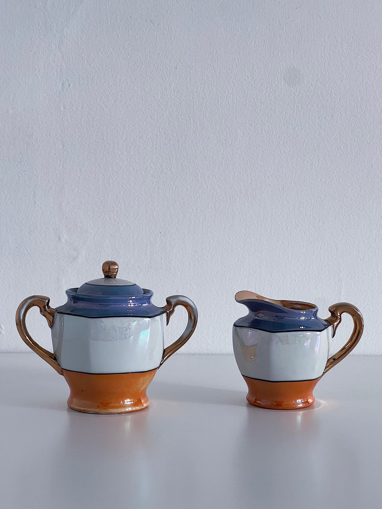 Vintage Lusterware Cream & Sugar, Set of 2