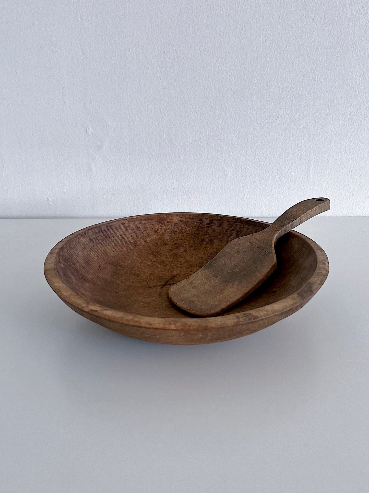 Antique Primitive Wood Butter Bowl with Butter Paddle