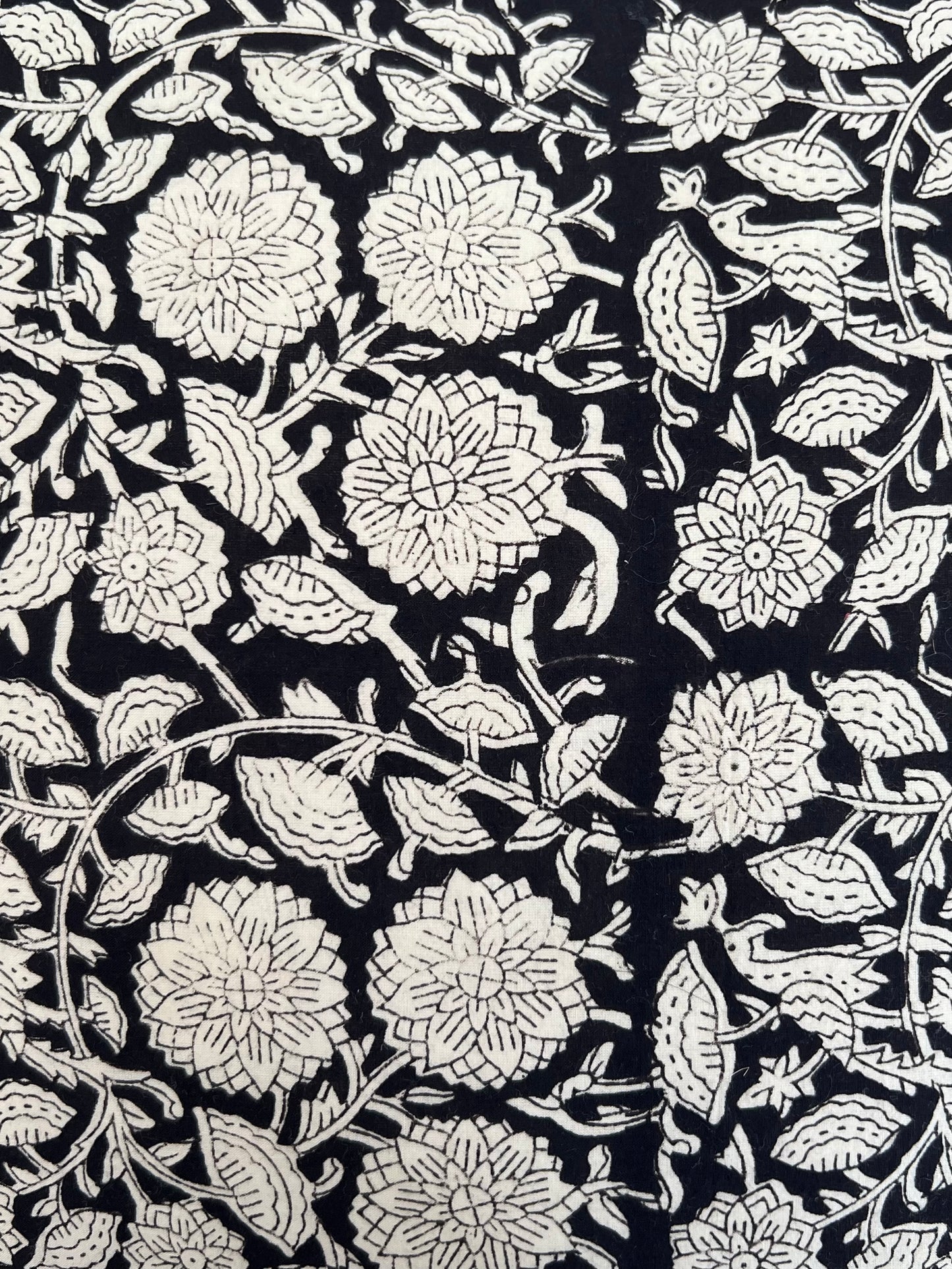 Black & Cream Floral Block Print Pillow