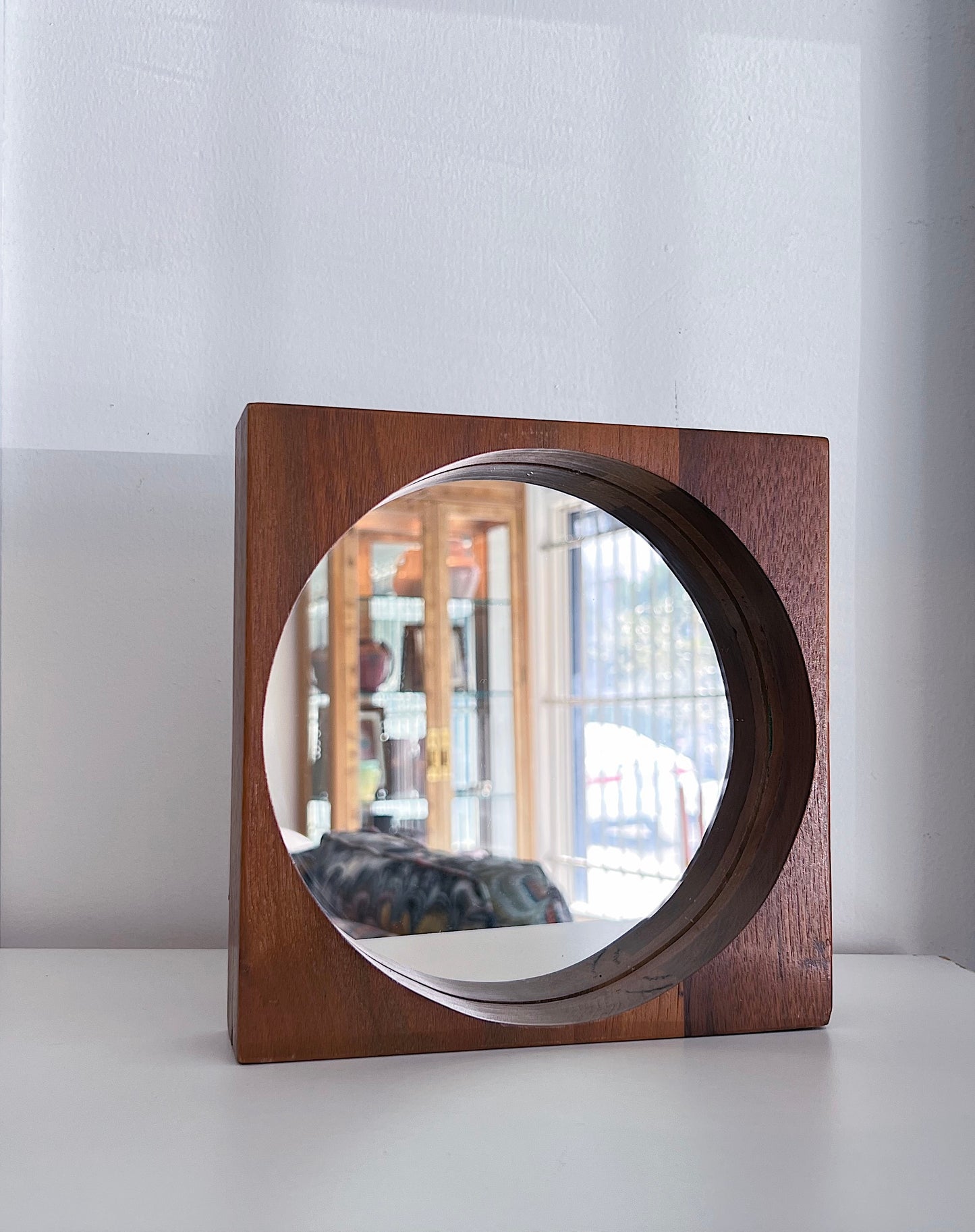 Mid-Century Hanging Wood Mirror