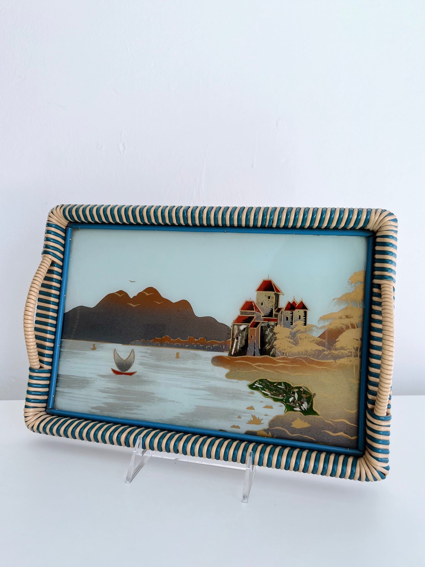 Antique Reverse Painted Glass Cocktail Tray