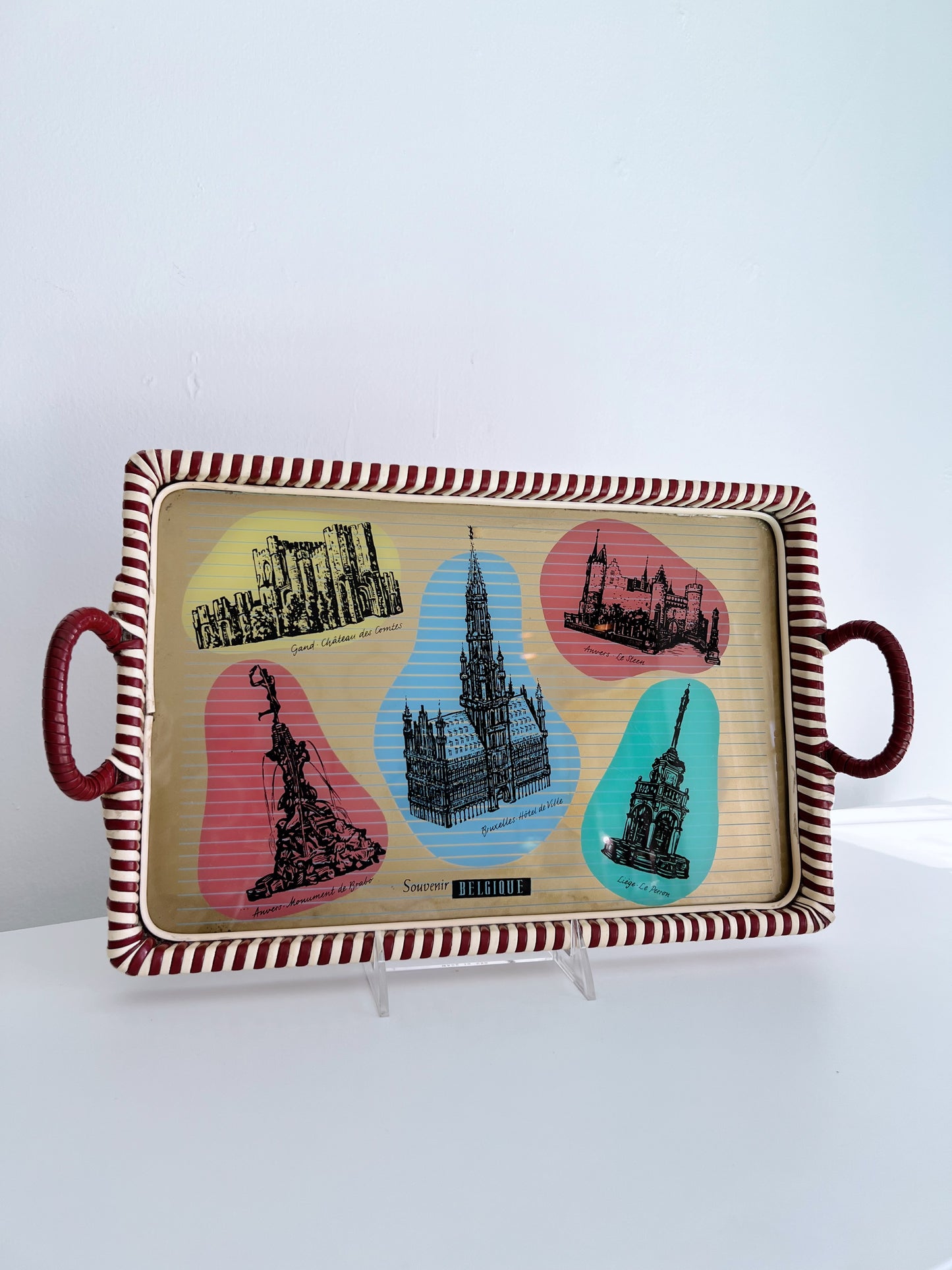 Antique Reverse Painted Glass Cocktail Tray