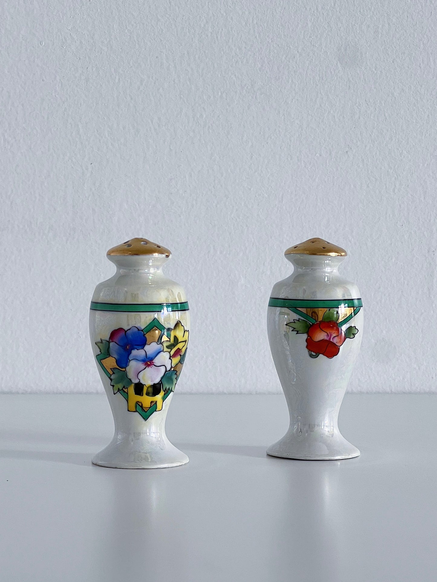 Vintage Glazed Porcelain Salt & Pepper Shaker, Set of 2