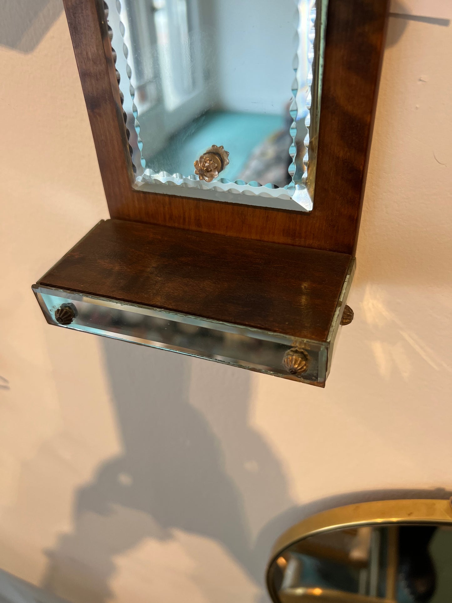 Antique French Wall Mirror with Shelf