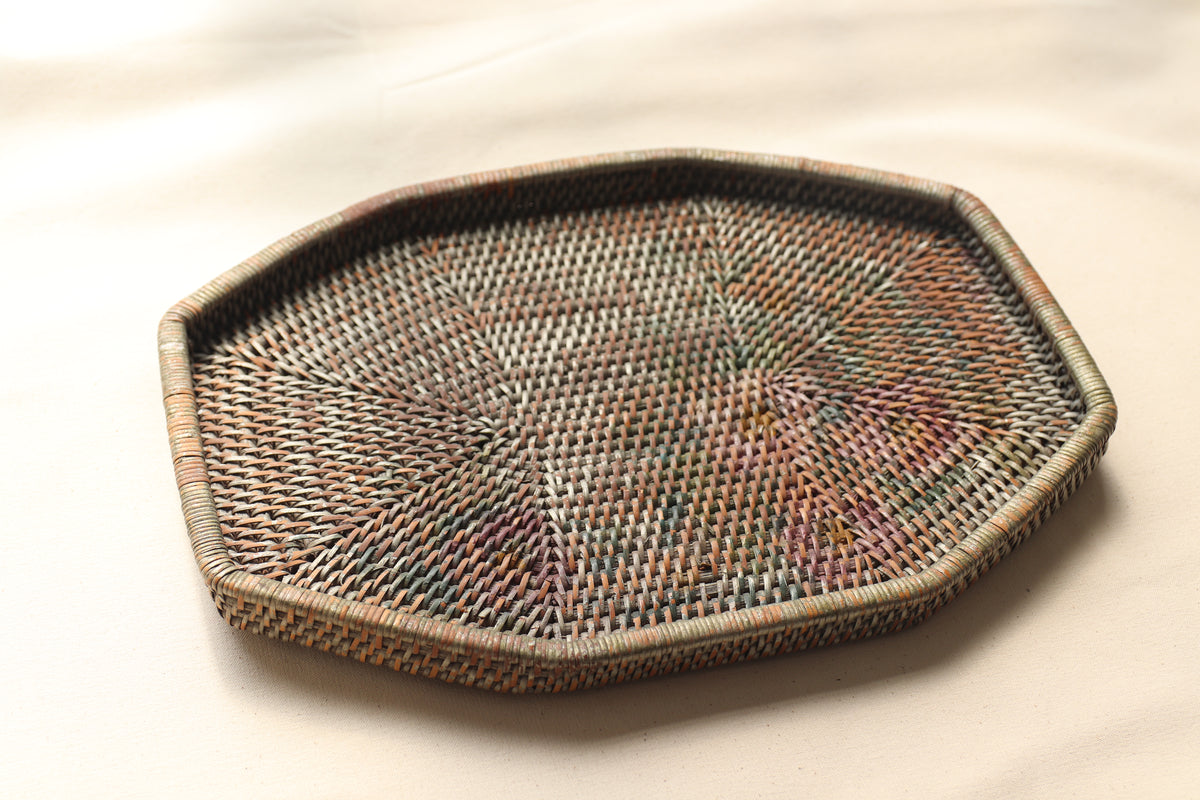 Antique Woven Hand Painted Tray