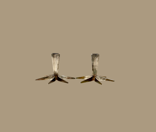Pair of petite Art Deco silver plated Danish candle holders