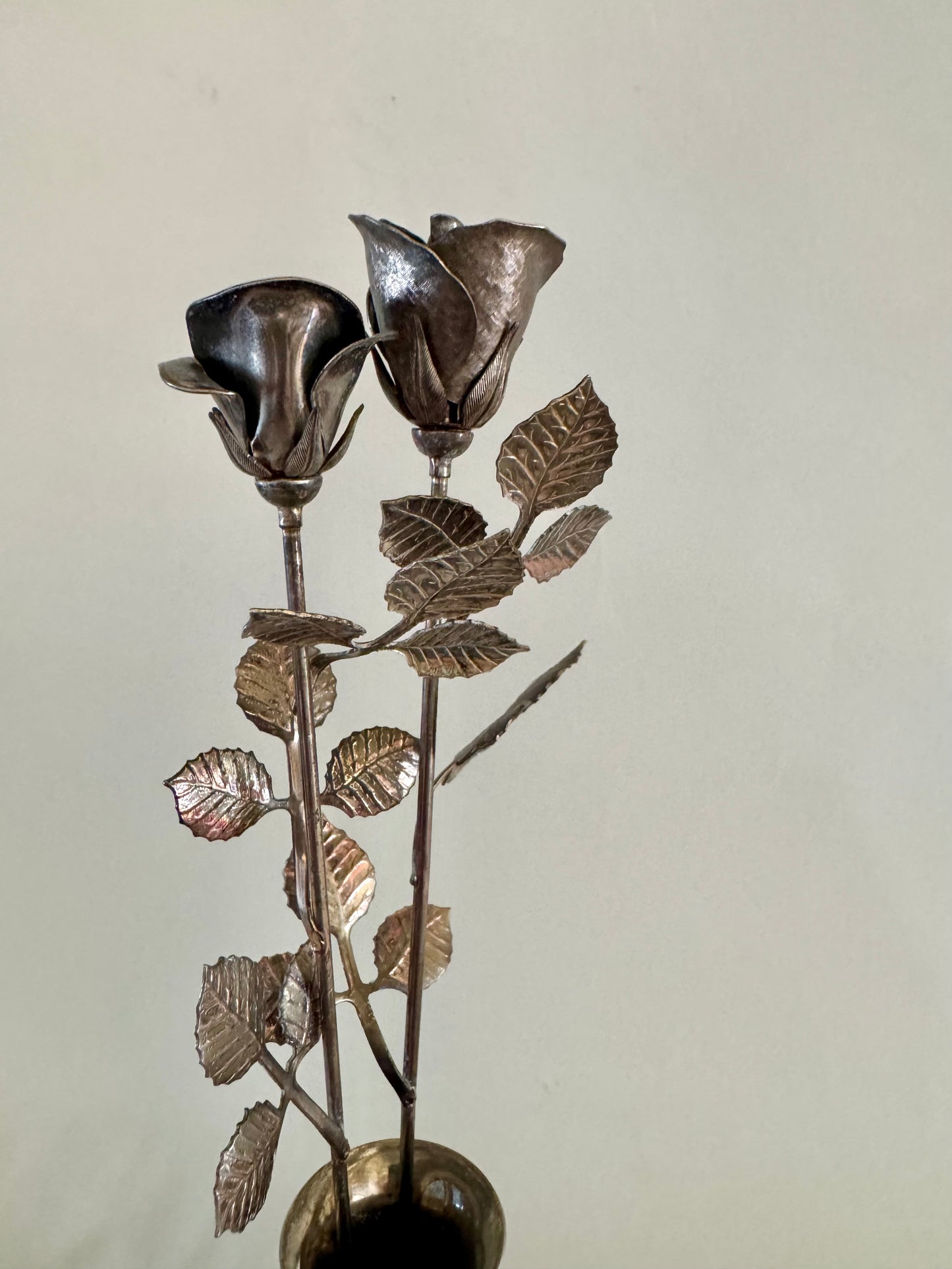 Mid Century silver roses bud vase sculpture