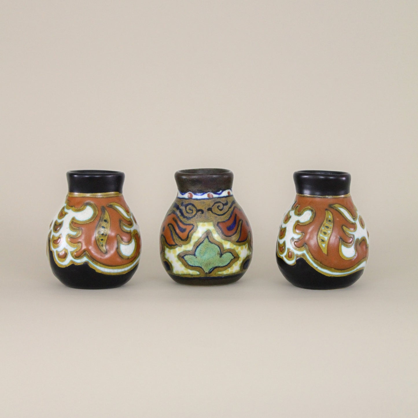 Trio of Mid Century Dutch Gouda Pottery Mini Vase