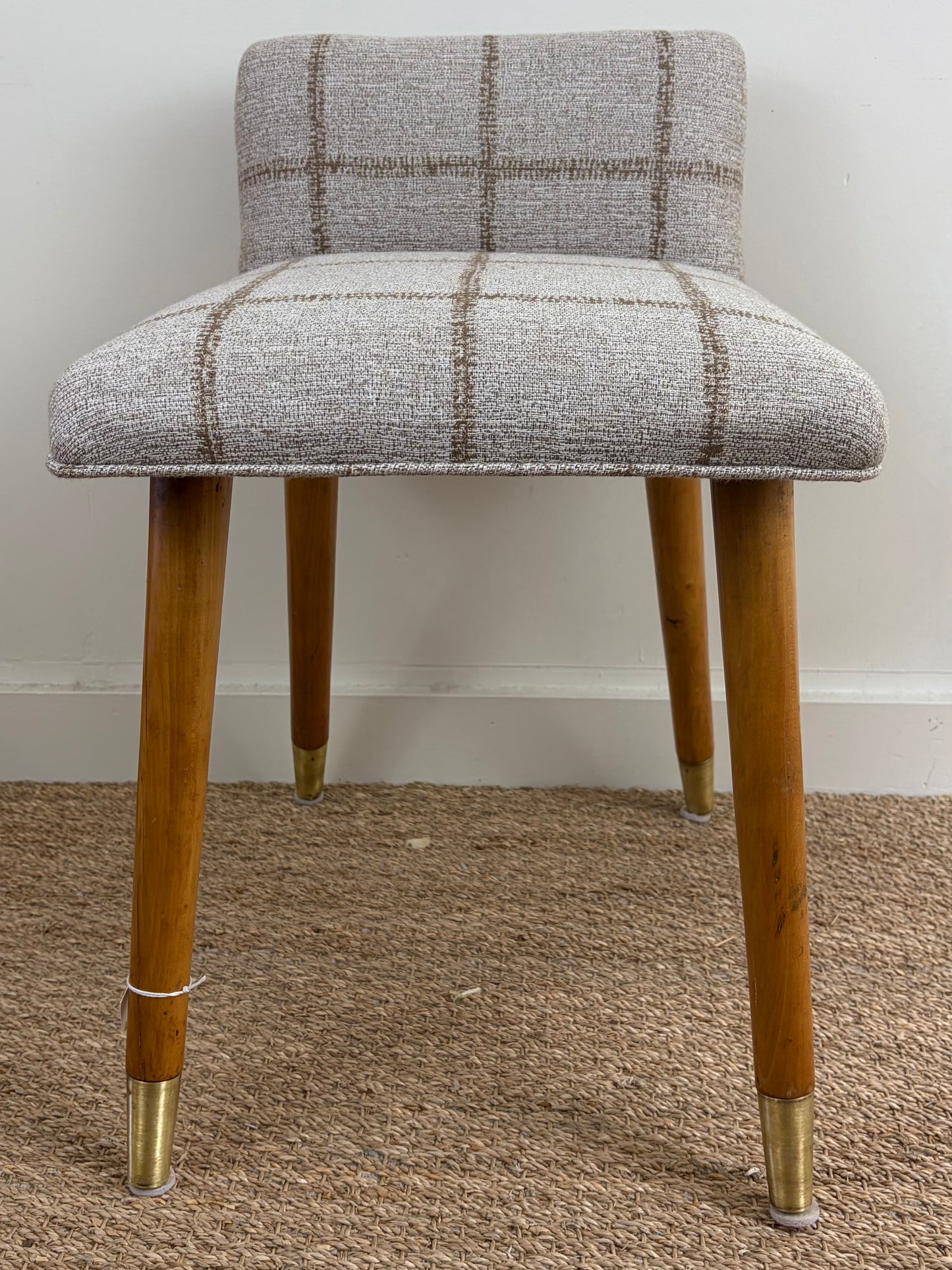 Mid Century Reupholstered Vanity/Desk Chair in Light Grid