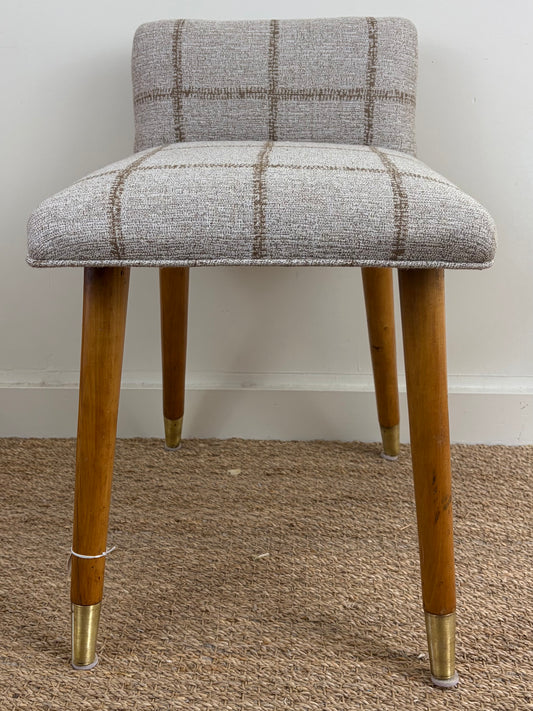 Mid Century Reupholstered Vanity/Desk Chair in Light Grid