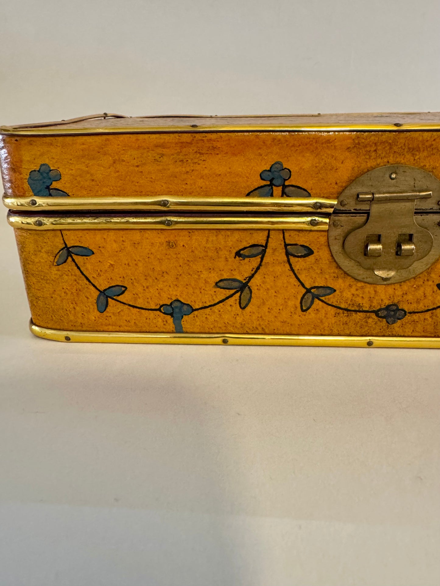 Vintage Hand Painted Leather Covered Wood Box