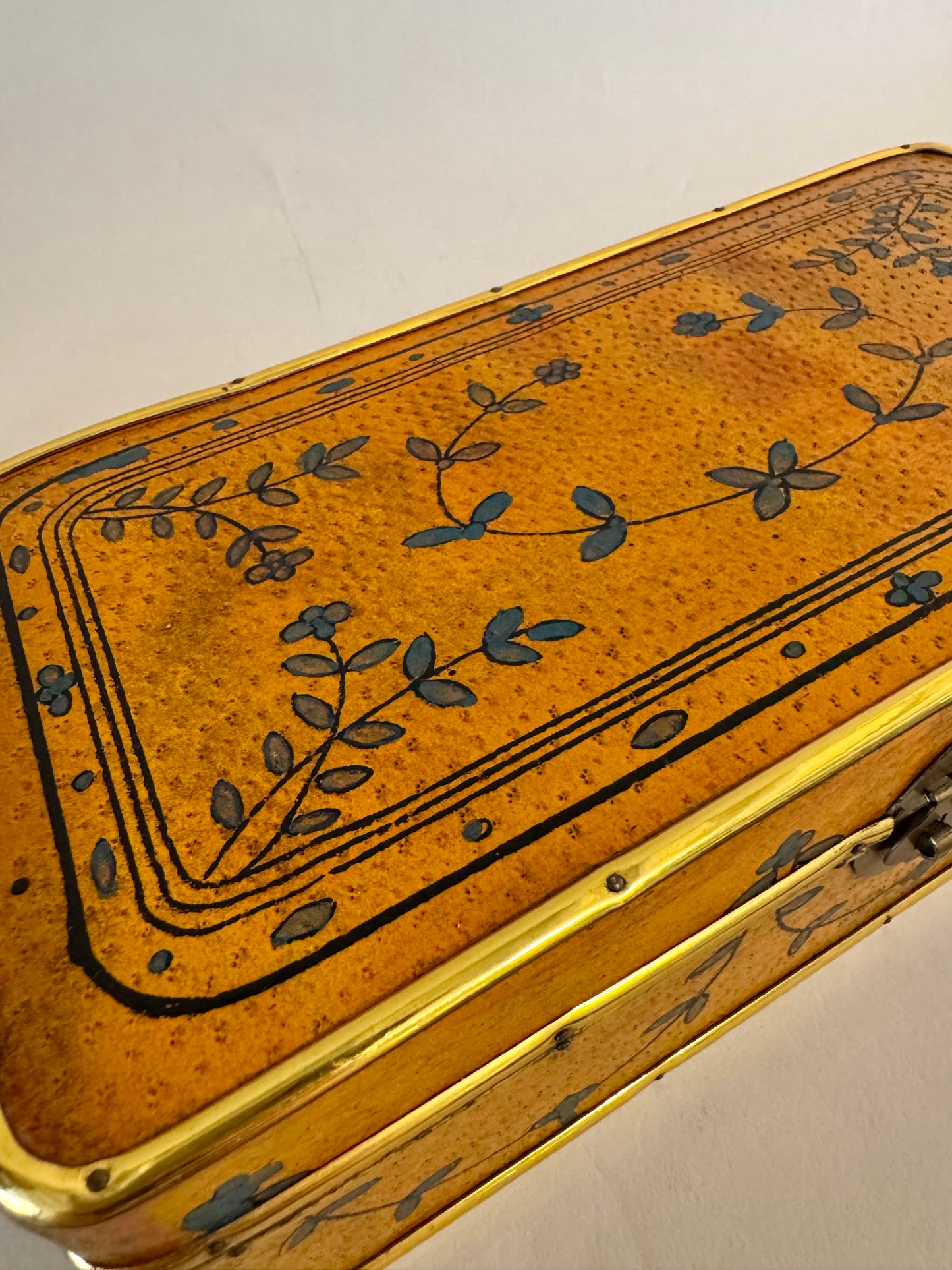 Vintage Hand Painted Leather Covered Wood Box