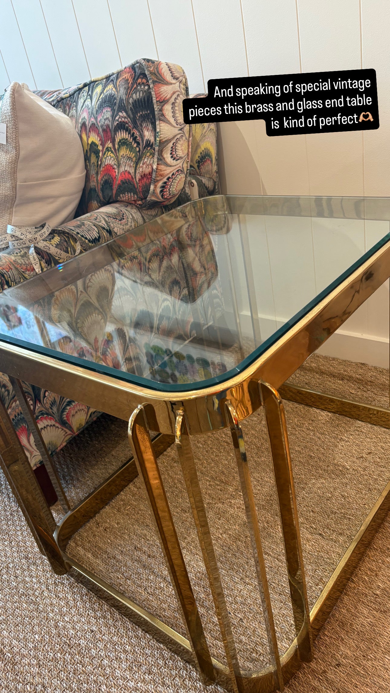 Mid Century brass and glass end table