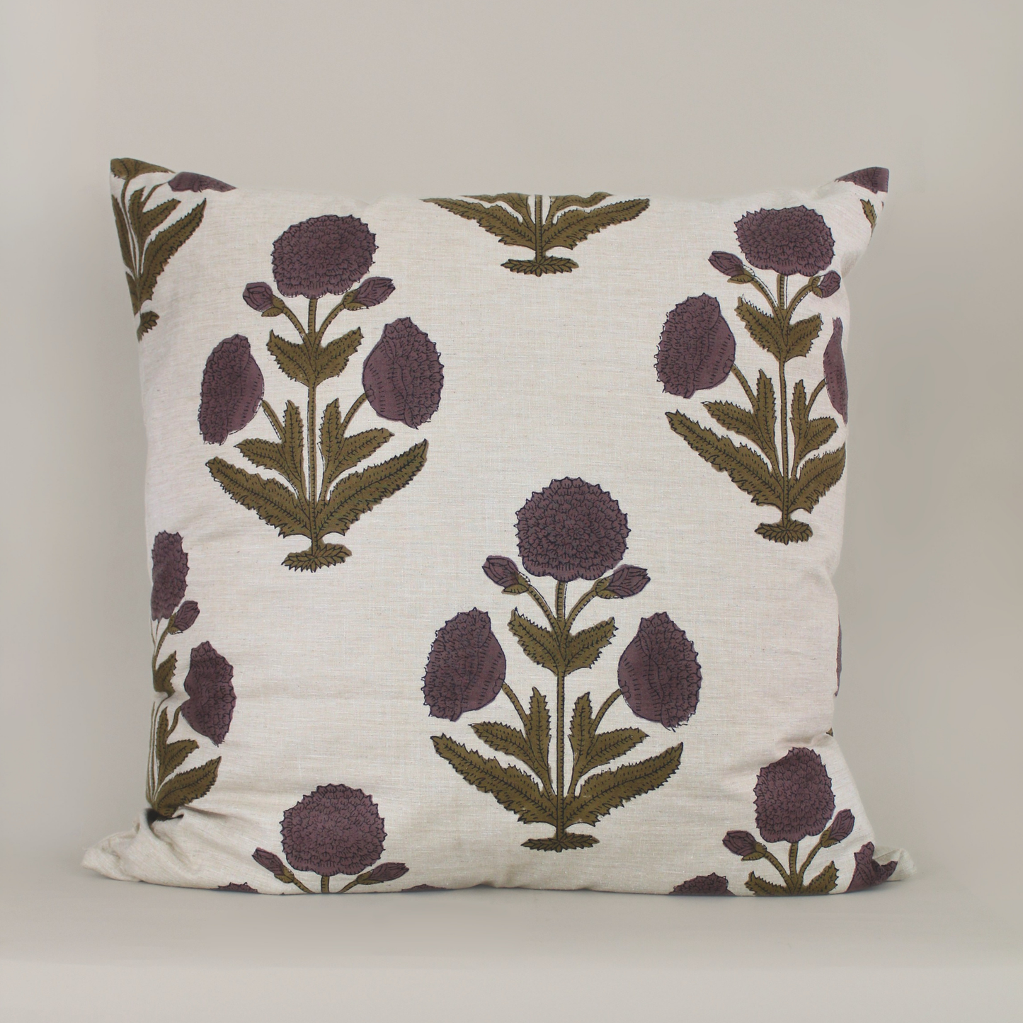 Block Print 26” Pillow in Eggplant and Olive