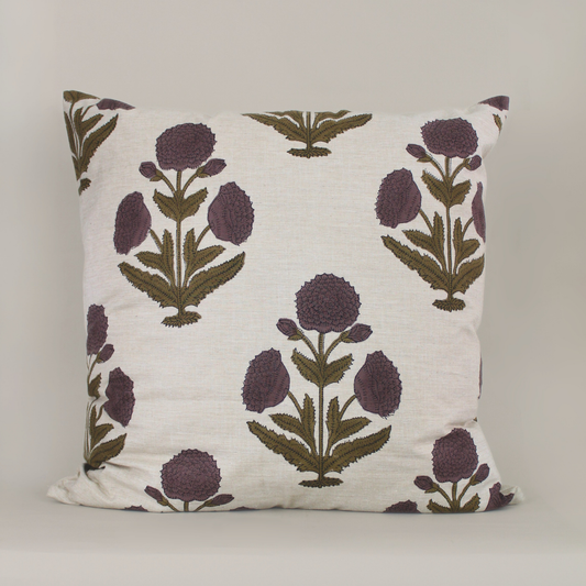Block Print 26” Pillow in Eggplant and Olive