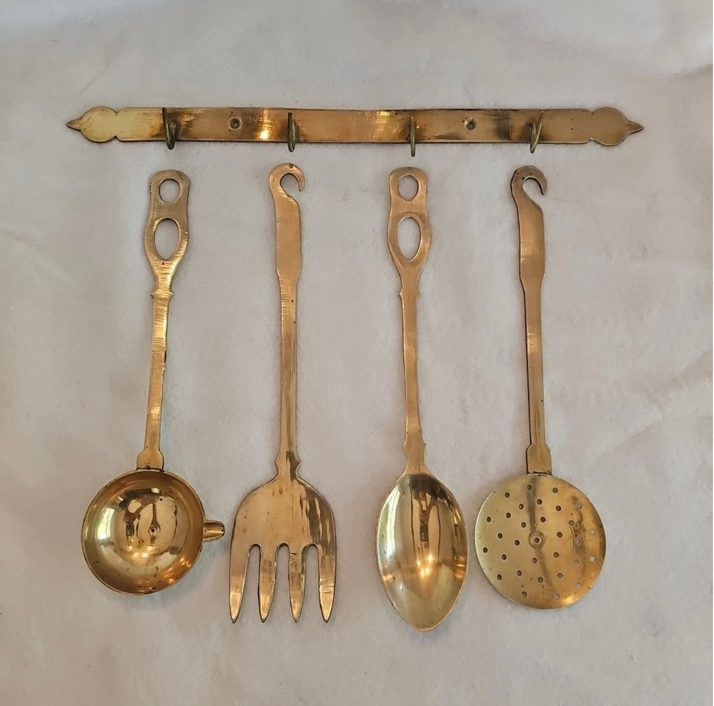 Vintage Brass Hanging Kitchen Utensil set
