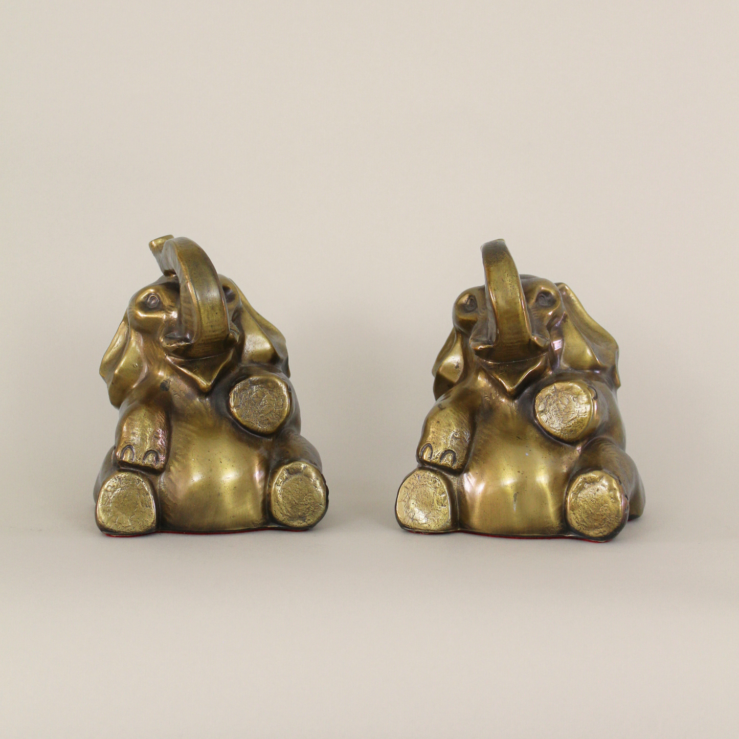 Mid Century Pair of Heavy Brass Elephant Bookends