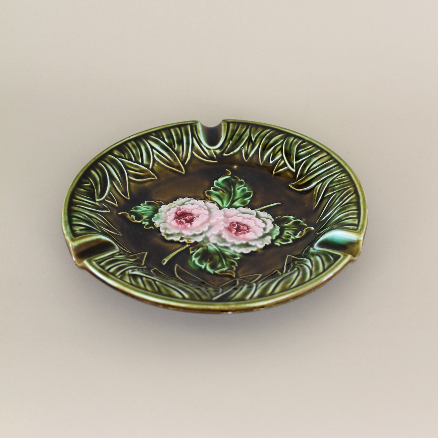 Vintage Floral Majolica Ashtray