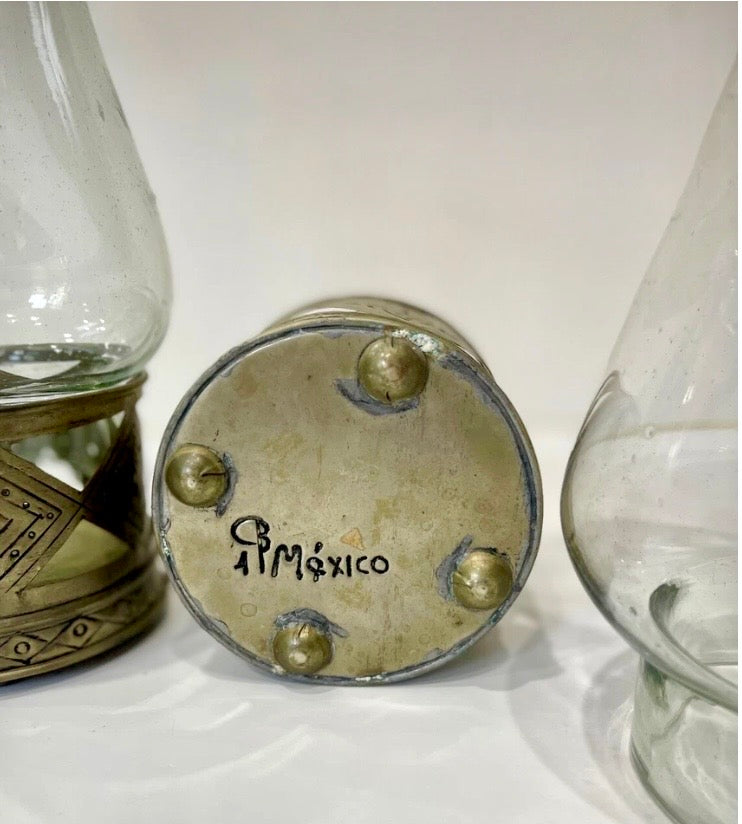 Mid Century rare Mexican artist Gene Byron hurricane lamps pair