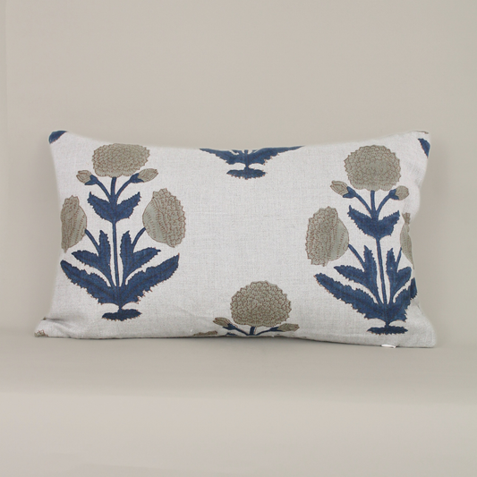 Block Print Lumbar Pillow 20"x12" Navy and Olive
