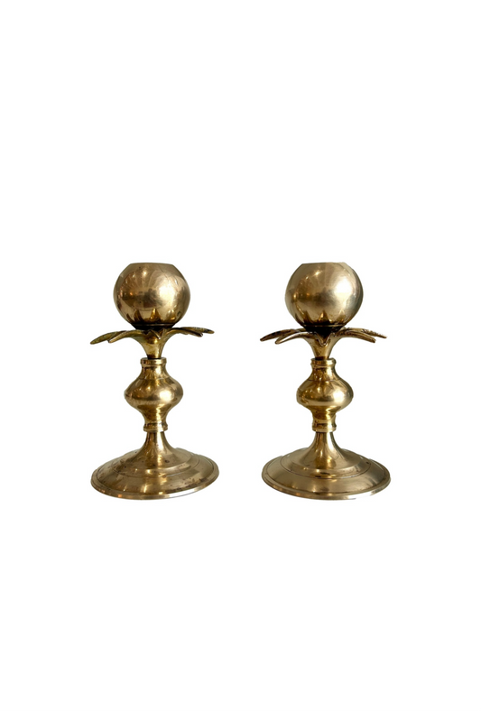 Pair of vintage brass palm tree candle holders