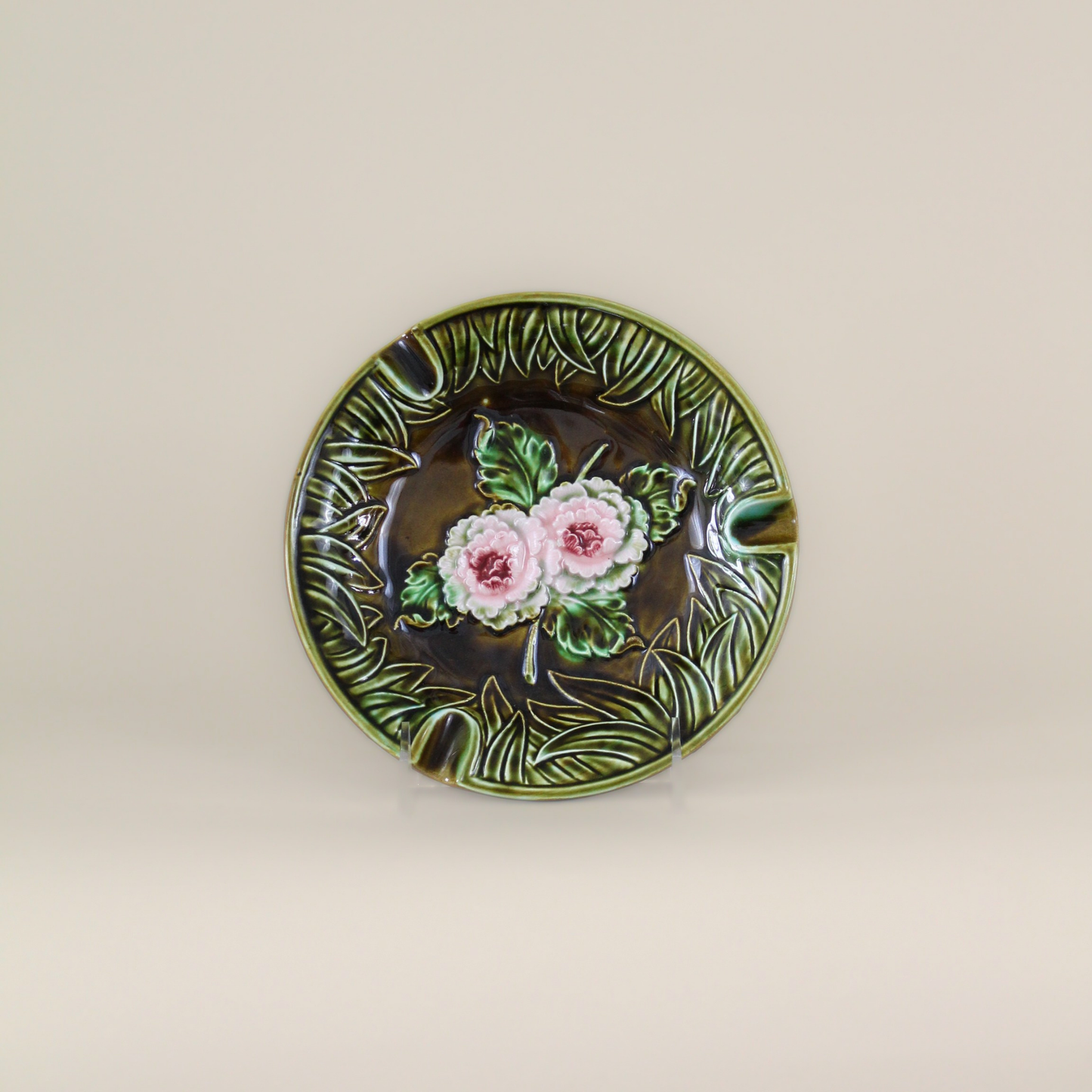 Vintage Floral Majolica Ashtray